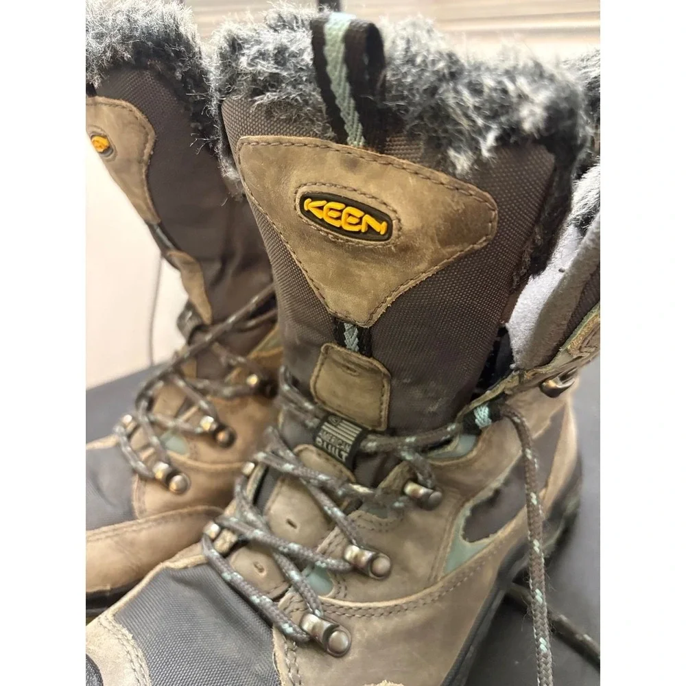 KEEN Durand Polar Waterproof Winter Boots Brown Gray Faux Fur Womens 8.5 1014143